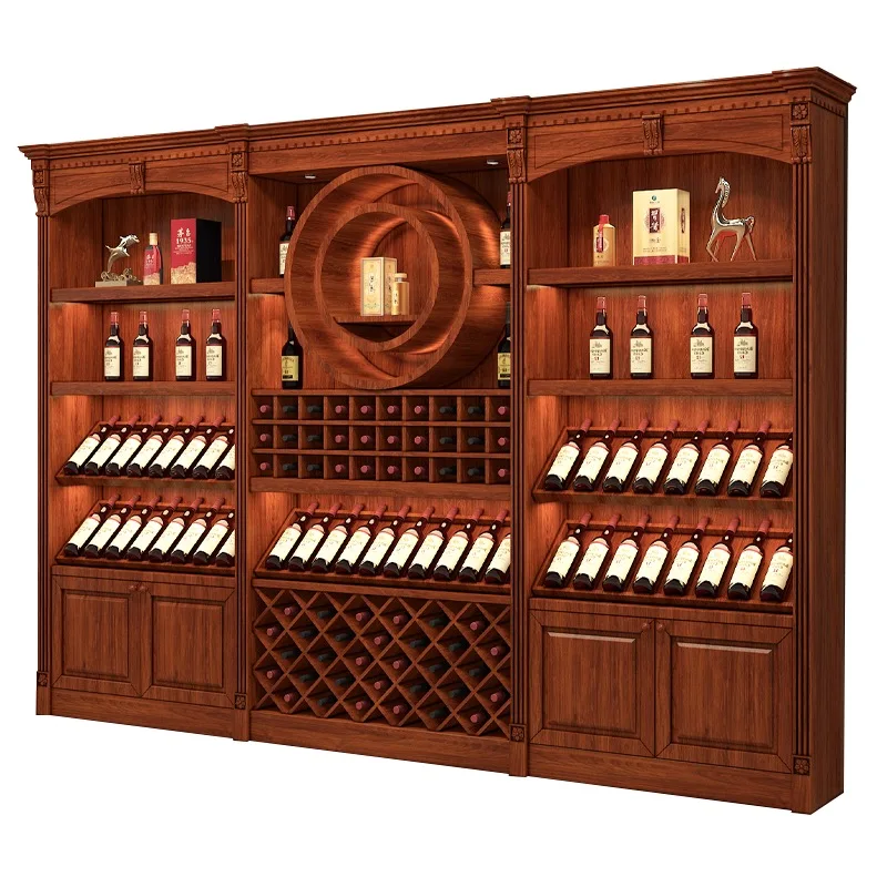 #Red wine display cabinet, solid wood vintage winery, wine cellar, tobacco hotel, commercial white wine cabinet display frame