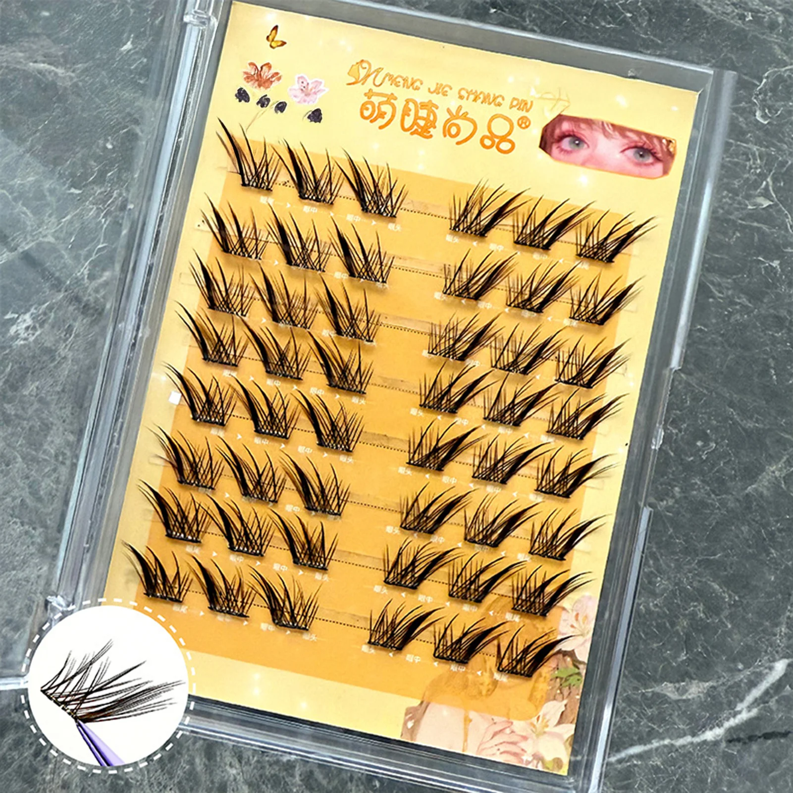 8-reihige, kleberfreie Füchse, flauschige koreanische Wimpern-Cluster, natürliche Wisps, tägliche Cartoon-Wimpernverlängerungen, professionelle Make-up-Tools