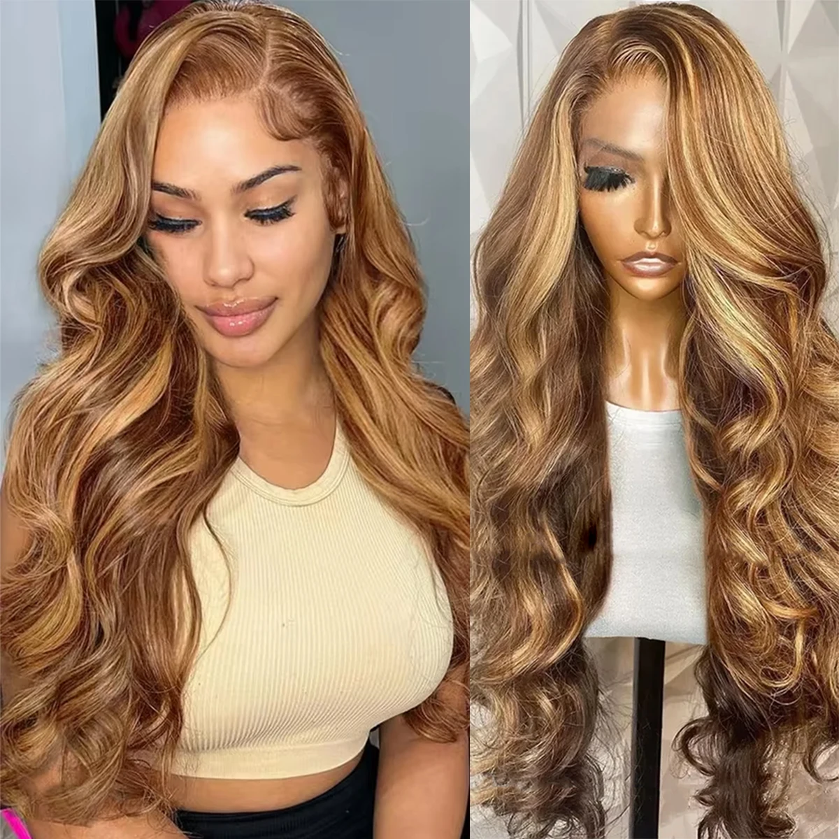 

4/27 Highlight Lace Front Human Hair Wig Body Wave Blonde Ombre Color Brazilian 13x4 13x6 Lace Frontal Wigs For Women PrePlucked