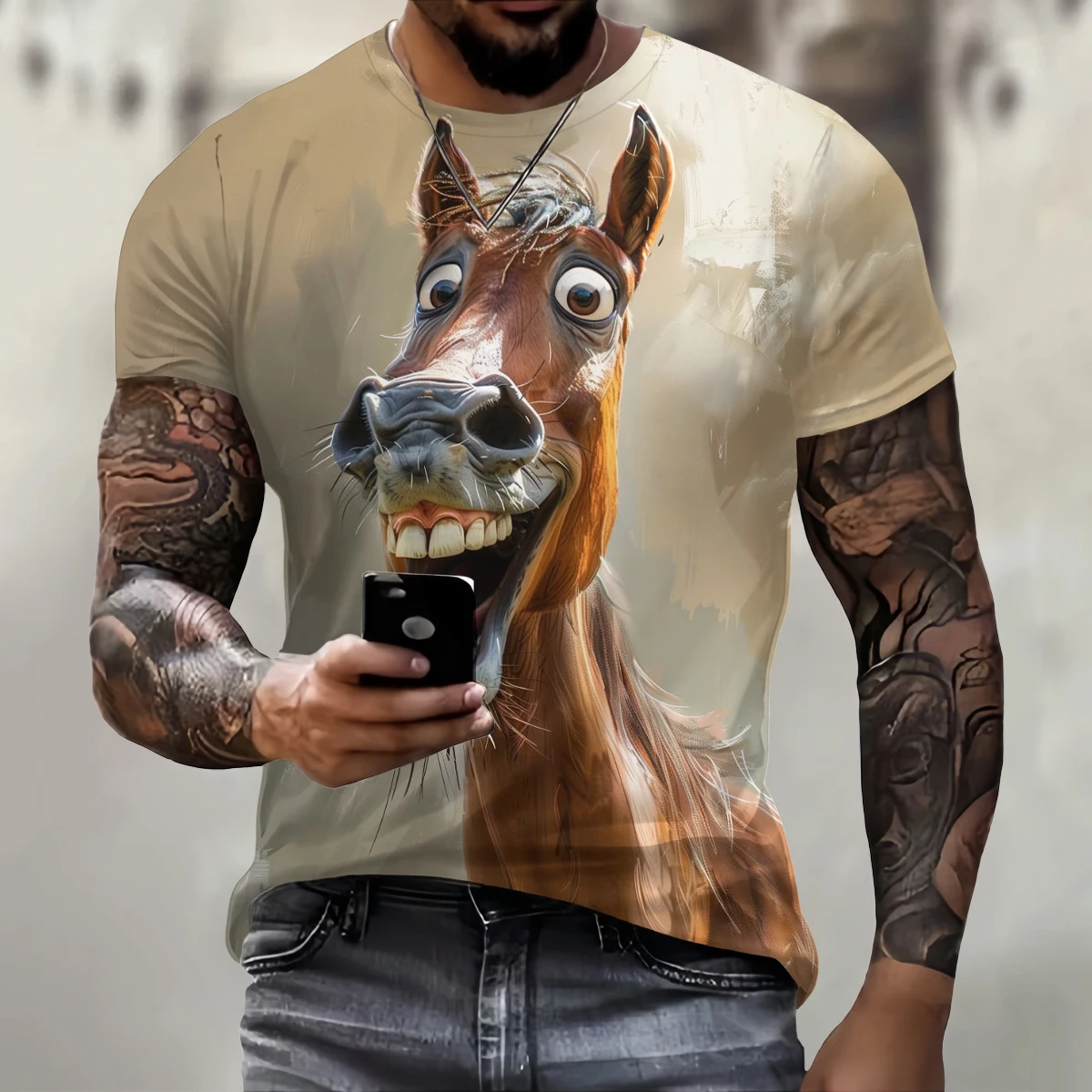 Funny 3D Donkey Print T Shirt For Men Street Trend Hip Hop Clothing Casual O-neck Short Sleeve T-Shirt Fashion Loose Summer Tops