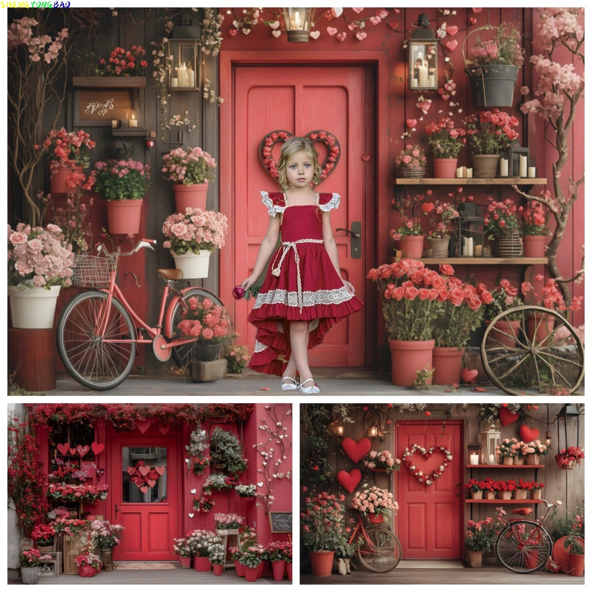

Valentine's Day Backdrops Romatic Red Flowers Love Heart Wedding Party Decoration Bridal Shower Portrait Background Photo Studio