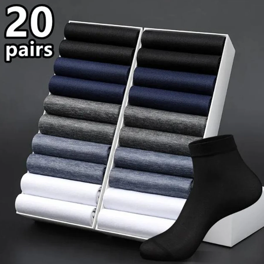 20 Pairs Men Thin Silk Stockings Business Trendy Versatile Comfortable Breathable Ultra-Thin Black Long Socks Disposable Socks