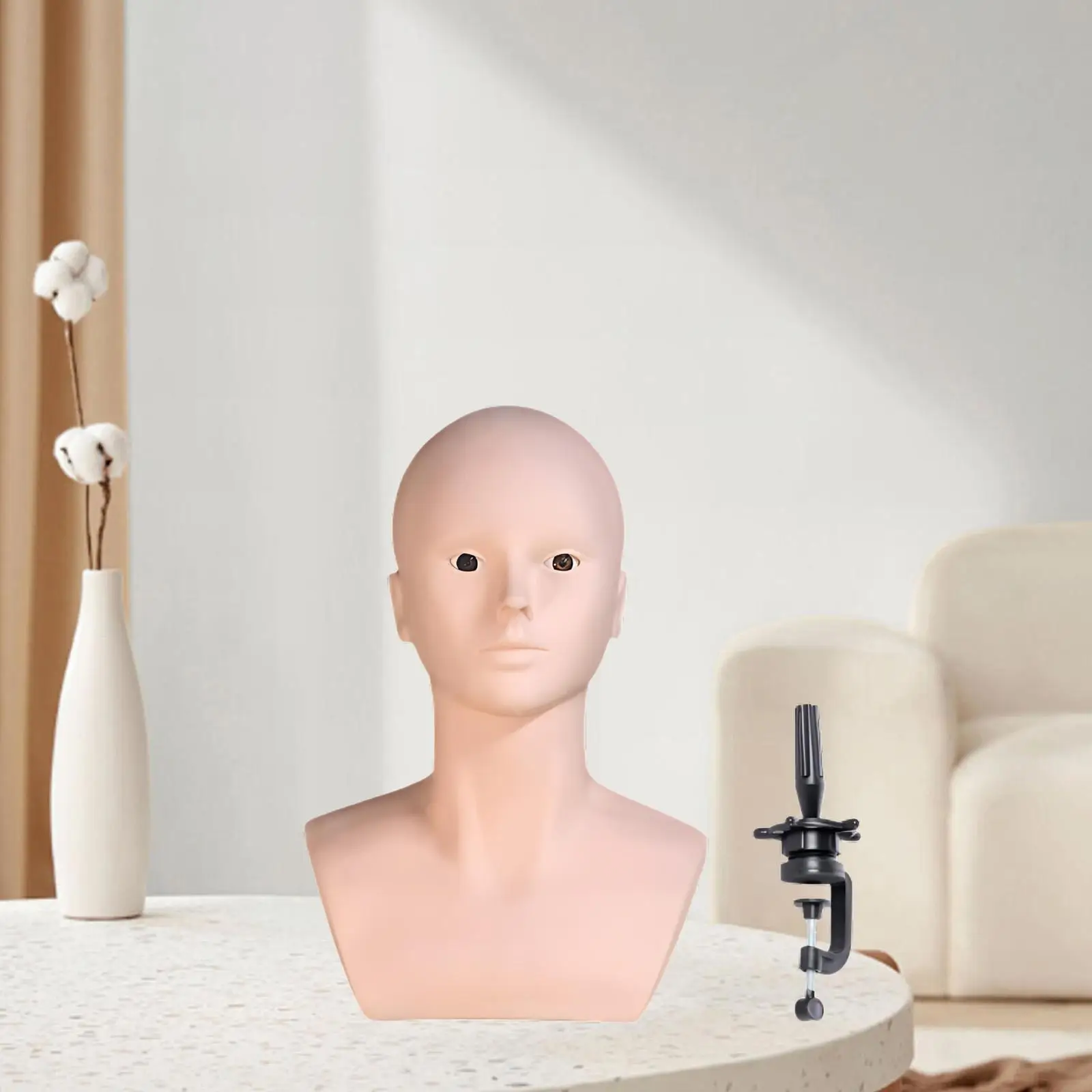 Mannequin Bald Head Multipurpose Cosmetology Training Head Professional Lightweight Display for Wig Making Styling Wig Holder