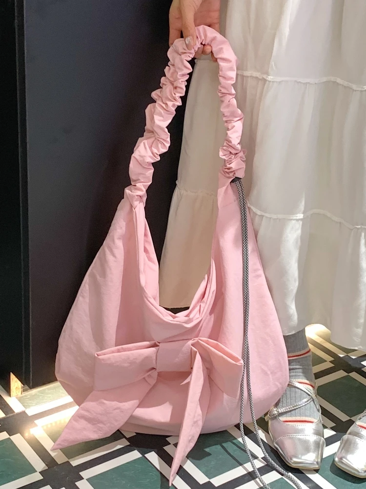 Korean Style Cloud Fold Tote Bag Women's Large Capacity Dumpling Bag Retro Crossbody Bag Soft Canvas Shoulder Handbag