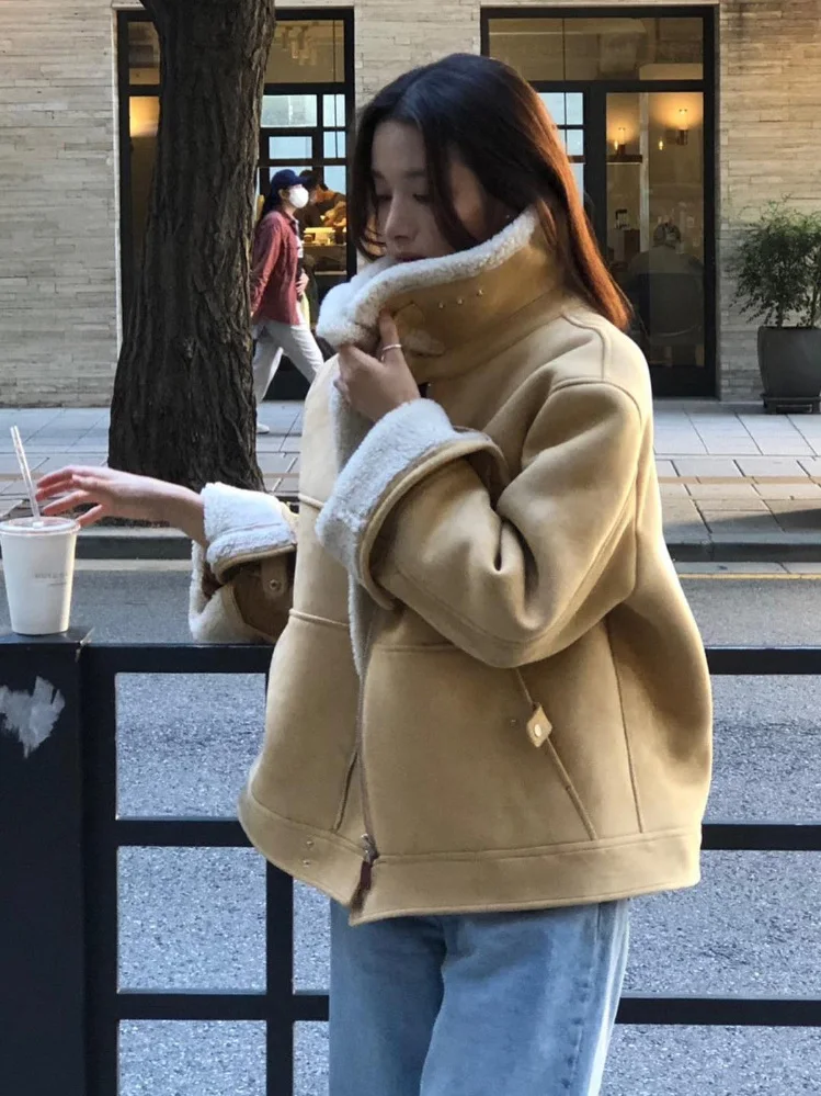 

Женское теплое пальто из искусственного меха в стиле ретро, корейская версия, свободная посадка из полиэфирного волокна, зимнее новое поступление, большая молния