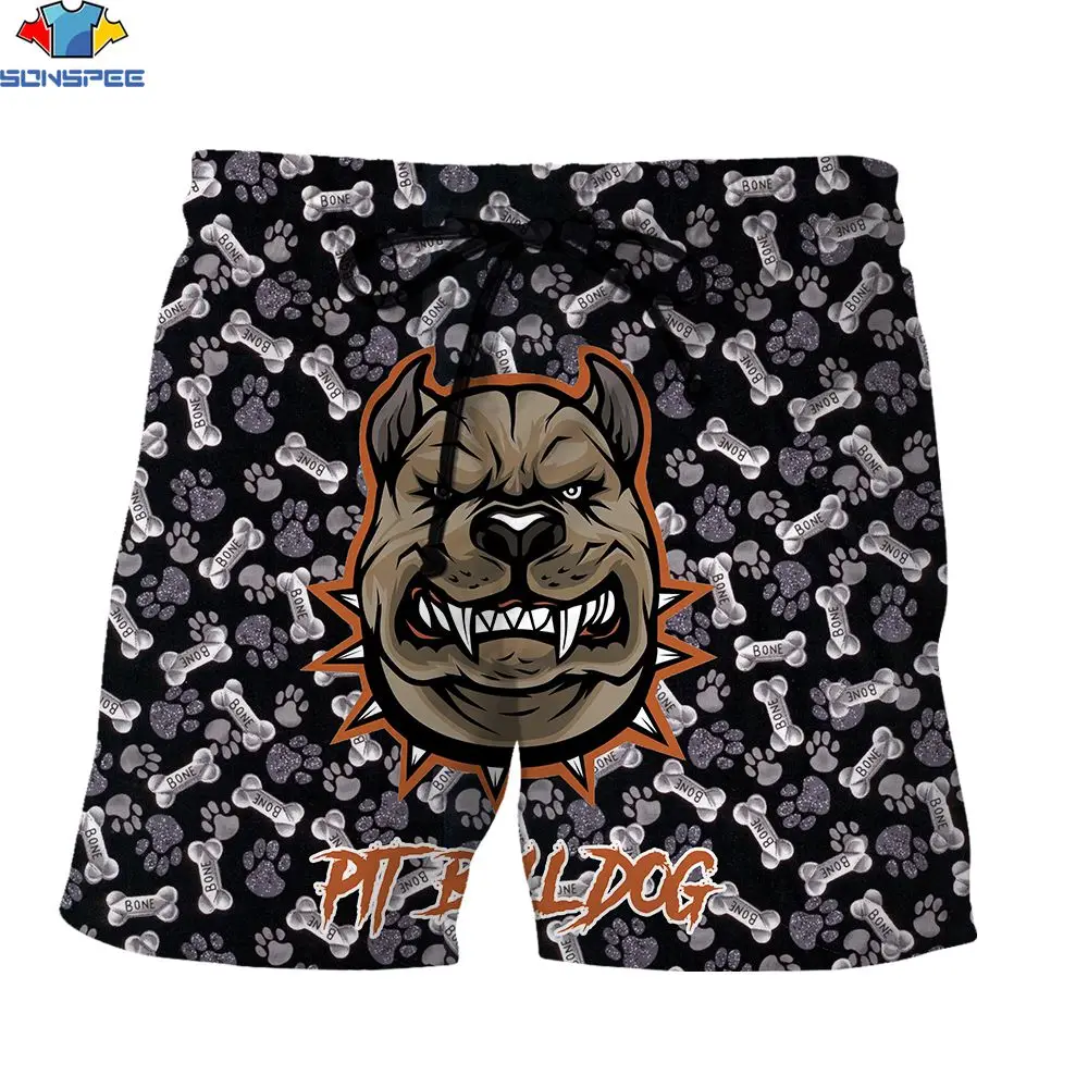 

SONSPEE 3D Print Men's Beach Shorts Funny Cartoon Bulldog Avatar Pet Dog Bone Dog Paw Tiled Pattern Casual Fashion Sports Shorts