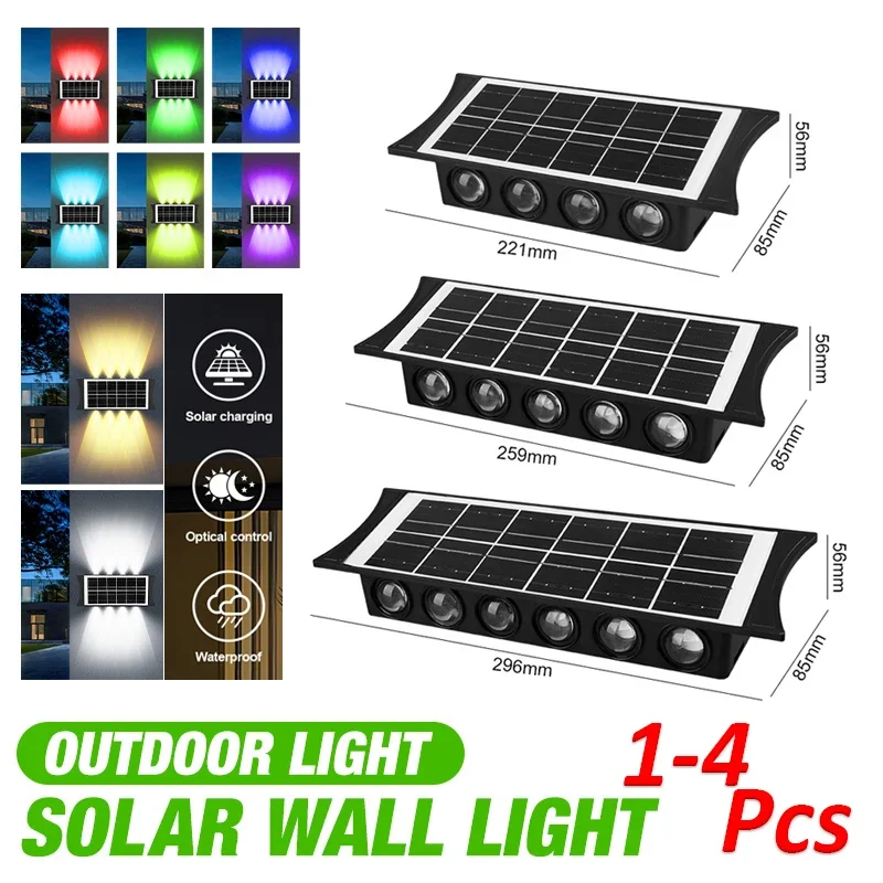 

1-4Pcs Solar Wall Lamp RGB Outdoor Waterproof Solar Powered Light High Brightness UP and Down Illuminate Home Garden Yard Decor