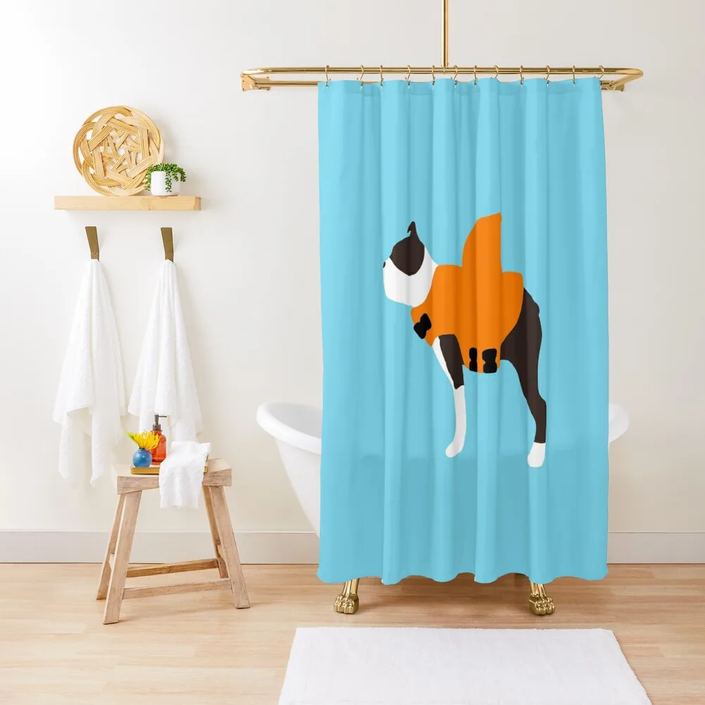 

Brown Dog in Shark Life Jacket Orange Shower Curtain Anime Shower Cute Shower Curtain