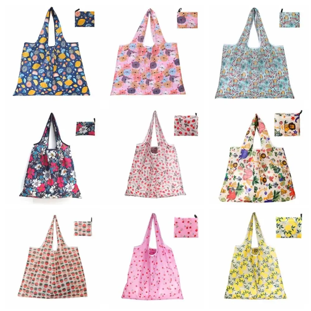 

Large Capacity Nylon Shopping Bags Large Size Reusable Grocery Bags Washable Creative Pocket Handbags Shopping