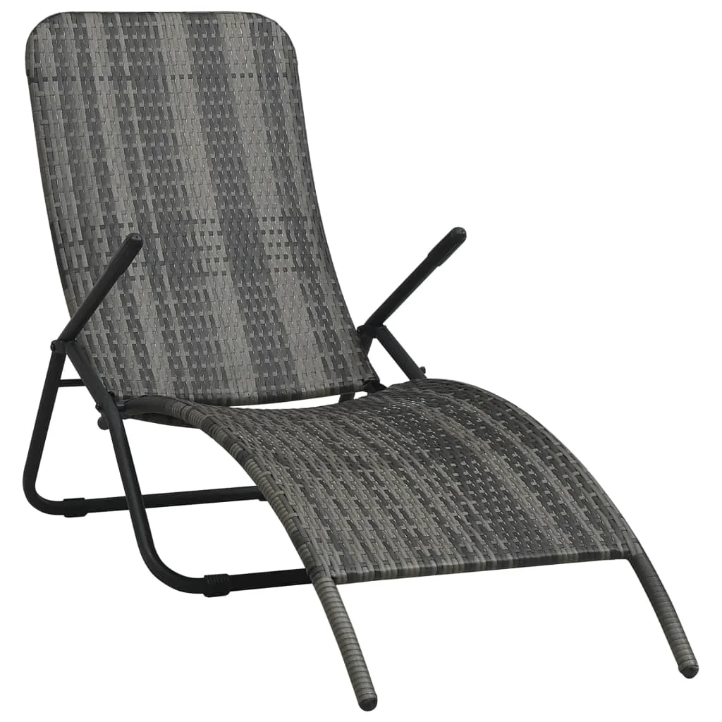 Patio Outdoor Folding Lounge Chairs Sun Lounger Outside Deck Pool Garden Poly Rattan Gray