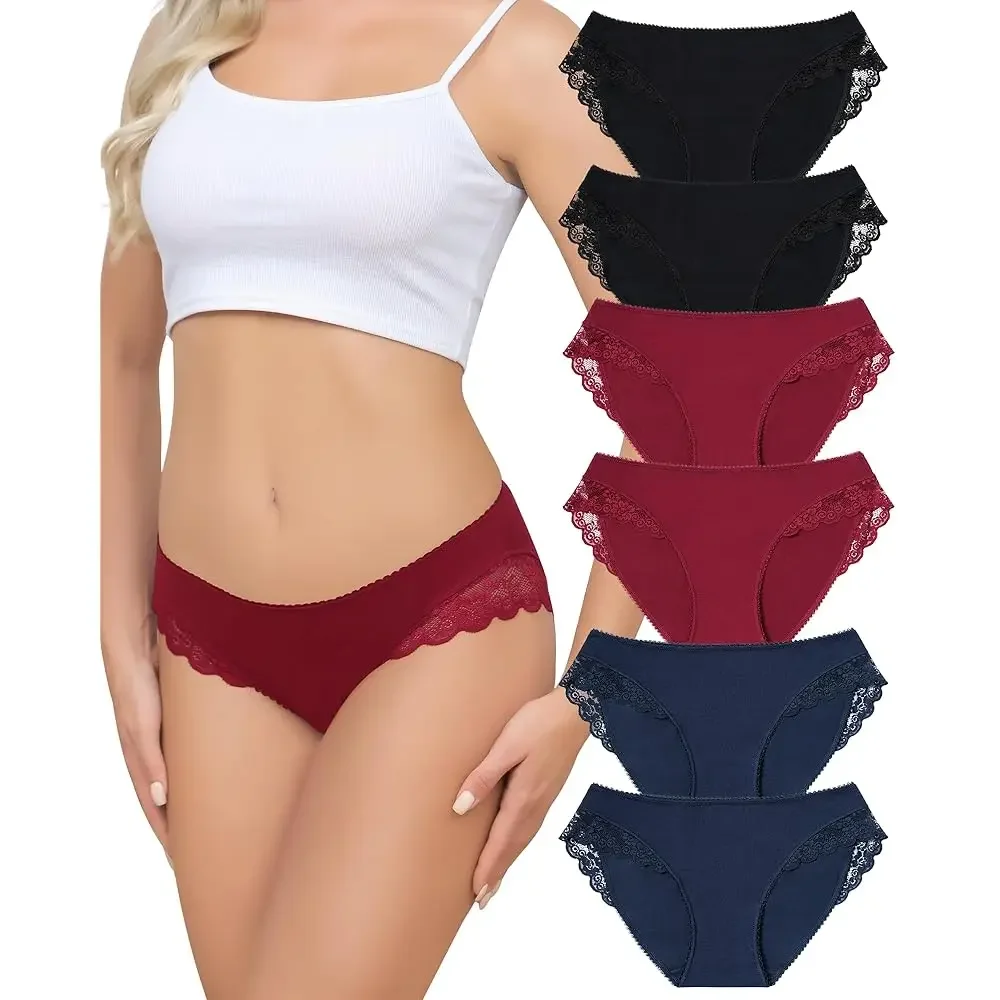 

Хлопковые трусики-бикини с низкой посадкой и кружевом для женщин, 6 штук, размеры S-XXL