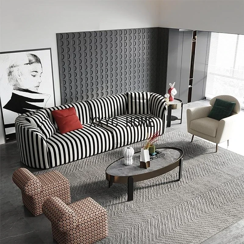 Minimalist Modern Sofa For Living Room Furniture Stripe Polyester Cotton Fabric