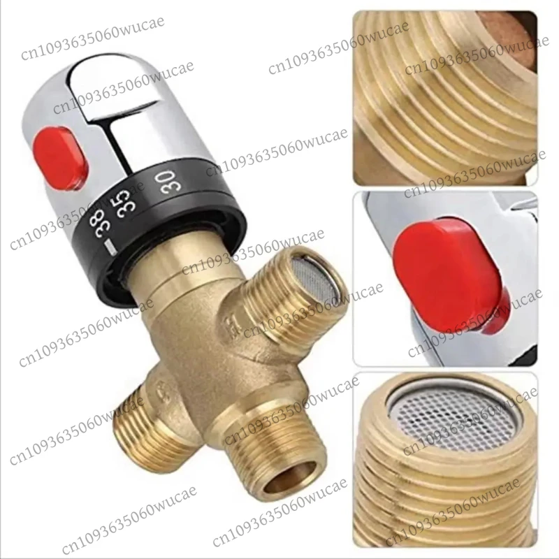 Solid Brass Thermostatic Mixing Valve Hot and Cold Control 3Way Brass Thermostatic Valve General-purpose Anti-Scald