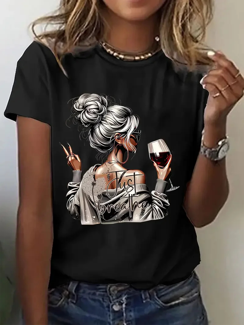 y2k 90s 2000s Hot Sale Fashion Tshirt Artistic Wine Drink T-shirt Print Short Sleeve T Shirt Clothing Top Tee streetwear