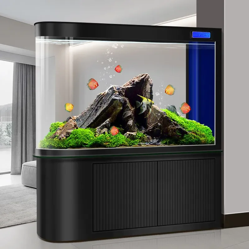 Ultra Clear Acrylic Fish Tank Room Divider Bullet Screen Custom White Base Eco Friendly Goldfish Bowl Modern Living Room
