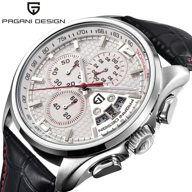 PAGANI DESIGN-Reloj de pulsera de cuarzo automático para hombre, cronógrafo de cristal de zafiro, resistente al agua, con calendario y ventana