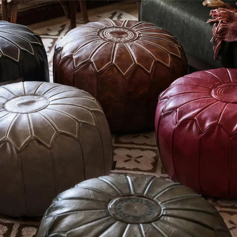 

PU Leather Moroccan Style Cushion Cover 58cm Unstuffed Footstool Ottoman Embroider Craft Meditation Futon Tatami Pouf No Filling