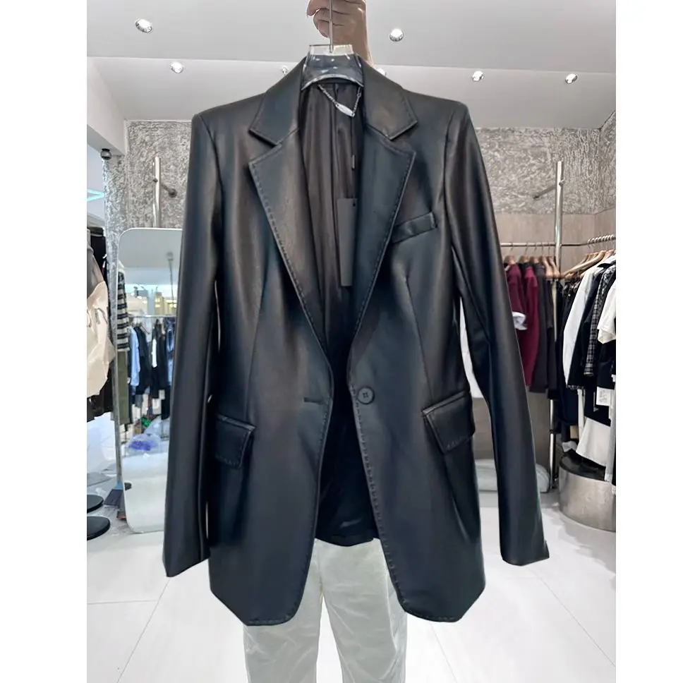 Super Sa Medium And Long Suit Leather Jacket women's 2026 Autumn Winter High-End Temperament Slim And Thin PU Leather Suit Tide