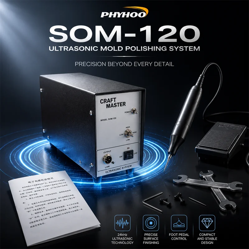PHYHOO 24kHz Ultrasonic Mold Polishing Machine SOM 120 Professional Jewelry Finishing Tool Precision Surface Polisher Foot Pedal