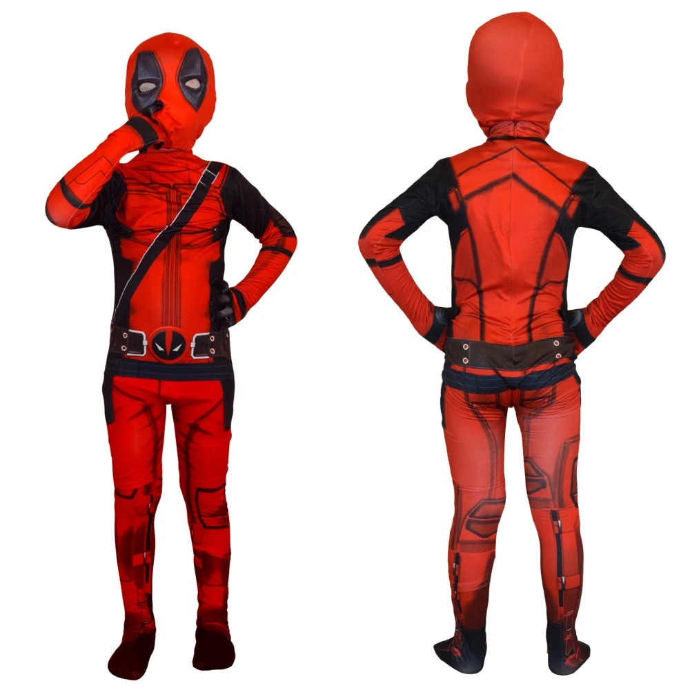 Anime Kids Adult Superhero Deadpool Cosplay Costumes Bodysuit Attached Mask Suits Halloween Party for Boy Girls