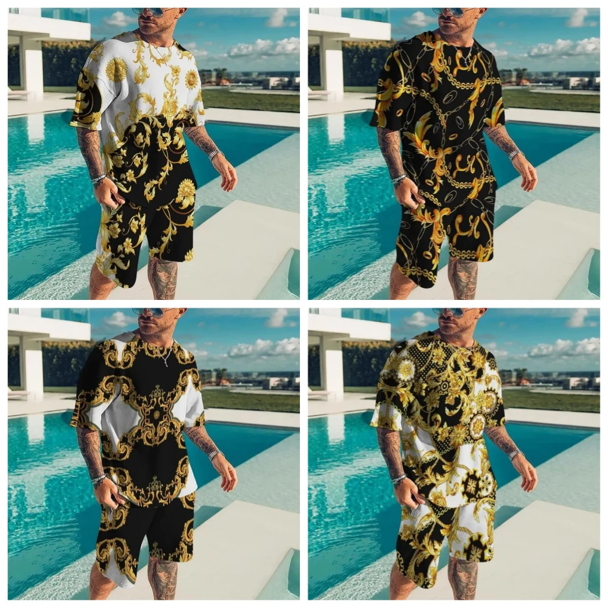 

25-26 Summer Hot-selling Fashion Trend Luxury Suit 3D Printing American Street Breathable Quick-drying T-shirt Shorts Set