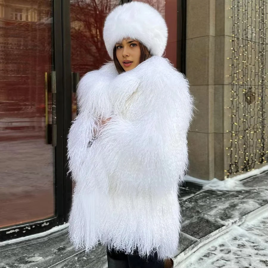 White Mongolian Fur Coat Women Lamb Coats Women Tibetan Lamb Jackets Real Mongolian Fur Jacket