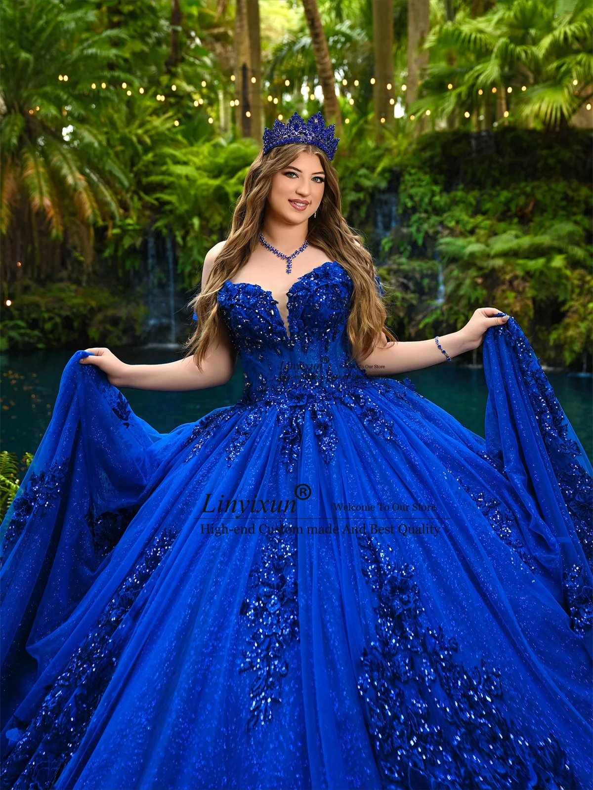 Princess Appliques Lace Quinceanera Dresses Ball Gown Sequins Sweet 15 16 Birthday Gown Mexican Customized Vestido De 15 XV Anos