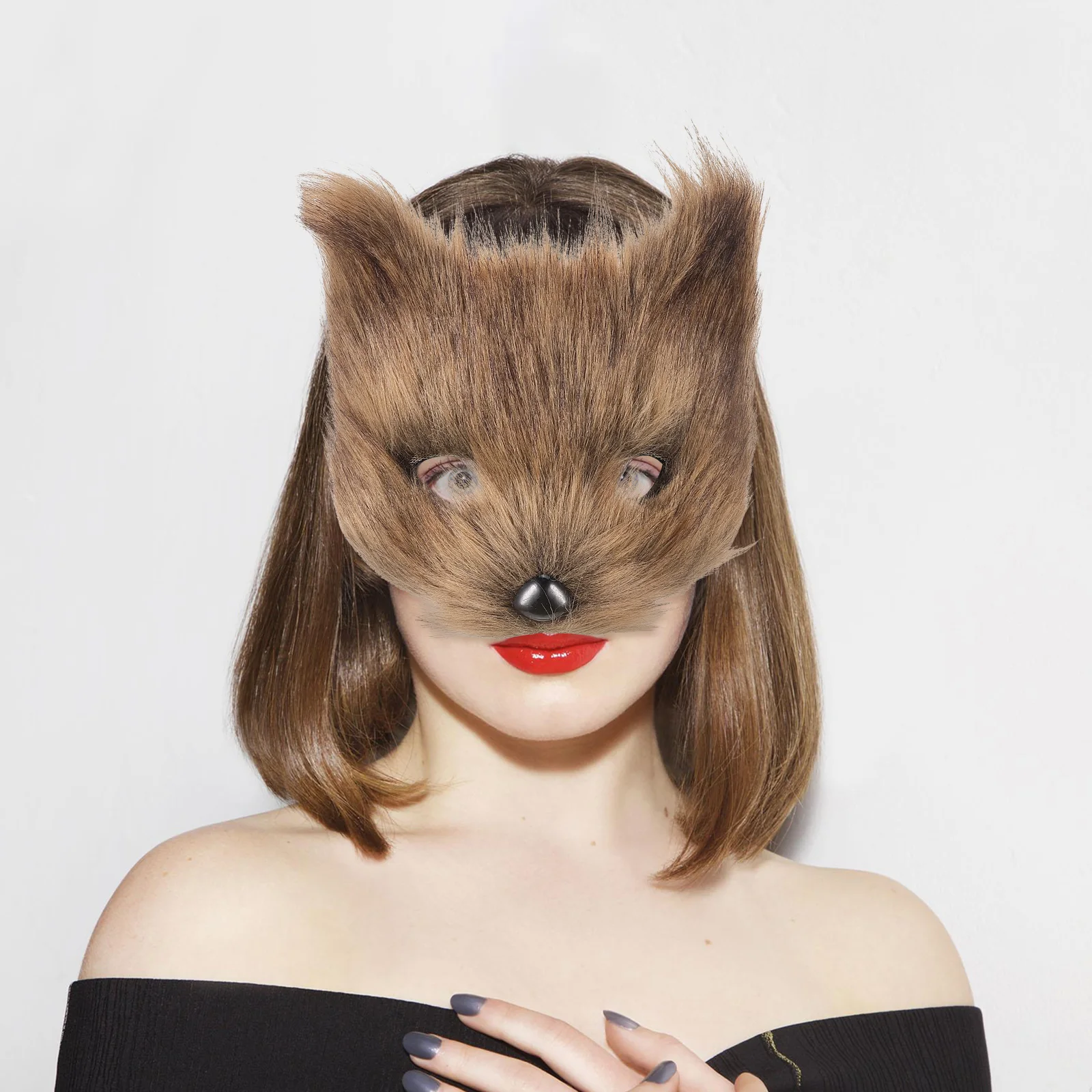 

Half-faced Animal Mask Furry Cat Cosplay Plastic Halloween Cartoon Fox Men and Women