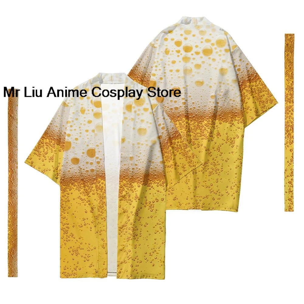 YK2 cárdigan tradicional japonés bata hombres y mujeres Harajuku estampado amarillo Kimono Cosplay mujeres playa Haori Yukata Kimono