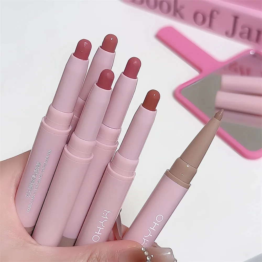 ใหม่ Double-ended Lip Liner Velvet Matte Long Lasting Lip Liners ดินสอ Outline Full Lips กันน้ํา Lipliners ดินสอสําหรับสตรี