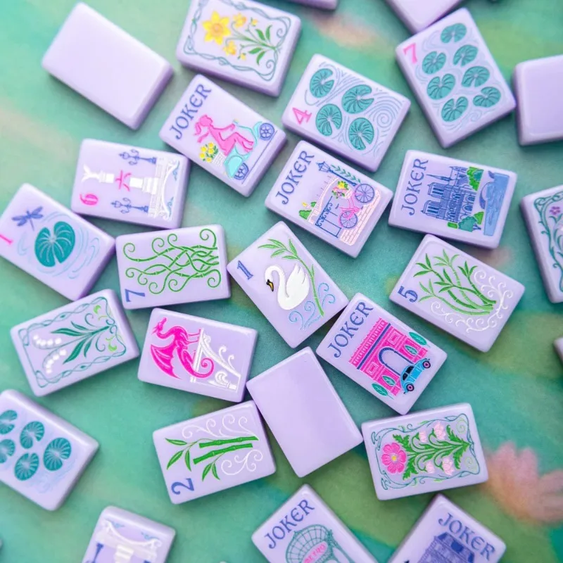 Paris Style Purple Crystal Acrylic American Mahjong 160 Tiles Hand Shuffle Household Gift Set
