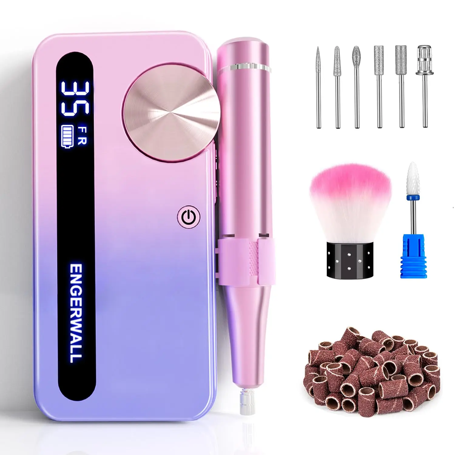 

Rechargeable Nail Drill 35000RPM, Portable Electric Nail File Kit with 7 Bits & 56 Sanding Bands for Manicure Pedicure