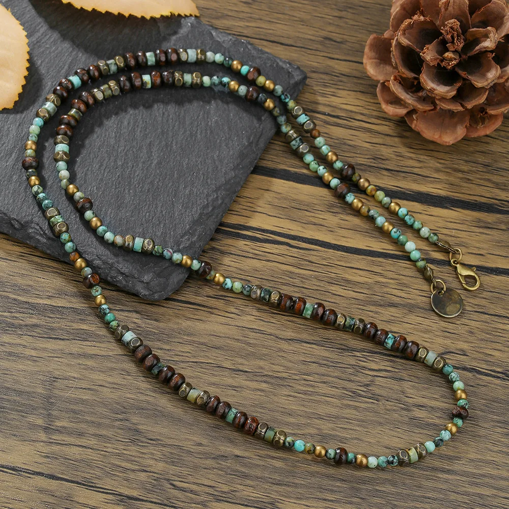 

1PC Men's Retro Ethnic Style Africa Stone Necklace for Men Hippie Bohemia Long Beaded Necklace Man Tribal Jewelry Collar Hombre