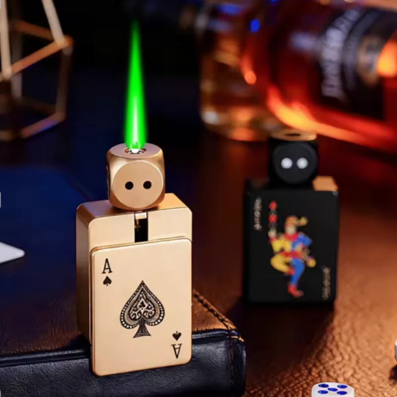 

Mini Rotating Dice Lighter Windproof Blue Flame Rechargeable Metal Playing Card Lighters Smoking Accessories Gift for Men Women