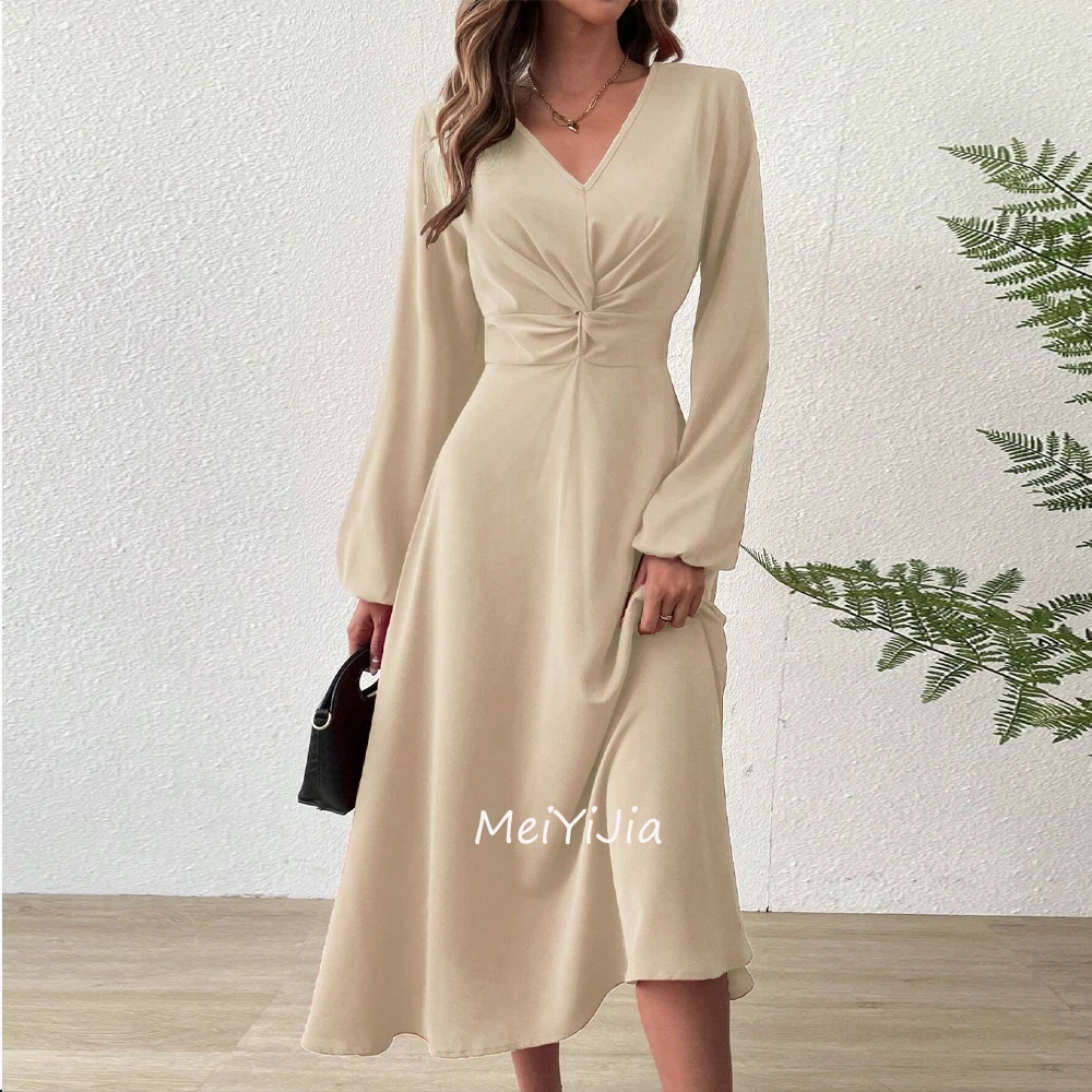 

Meiyijia Evening Dress V-Neck Zipper up Ruffle Crepe A-line Simple Saudi Arabia Sexy Evening Birthday Club Outfits Summer 2024