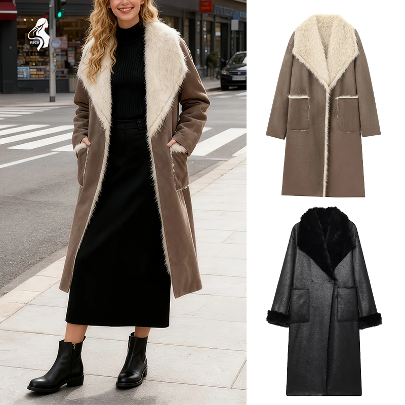 

Новинка 2024 года, женское пальто, куртка, уникальный воротник из искусственного меха, пальто миди с необработанными краями, Trafizaran, зимняя одежда для холодной погоды, женская одежда
