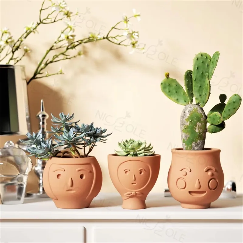 

Nicole Handmade Custom Cute Face Head Garden Concrete Flower Pot Vase Succulant Planter Mold