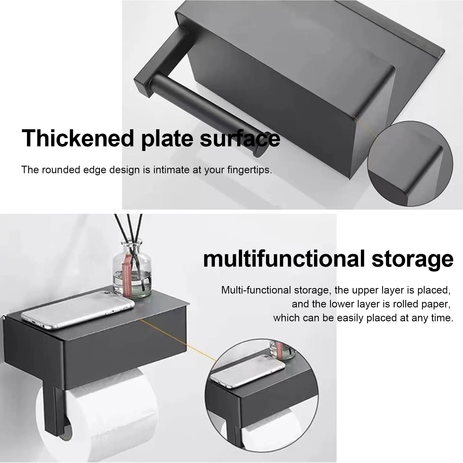 Toilet Paper Holder with Shelf Bathroom Wall-mounted Paper Roll Holder Stainless Flushable Wet Wipes Dispenser 7.91*5.04*5.31in - Image 3