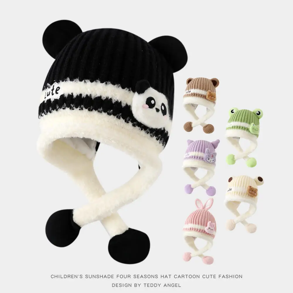 

Child Tab Hat Cute Velvet Keep Warm Windproof Pullover Hat Boy Girl Autumn Winter New Outdoor Knitted Hat Kawaii