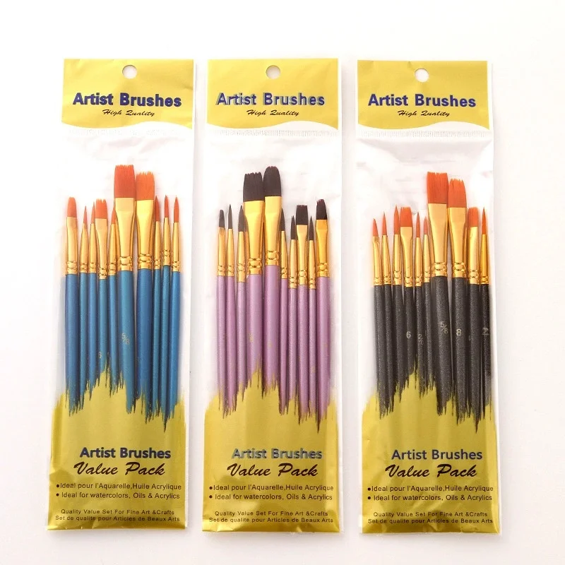 

10pc oil brush Acrylic pen set plastic rod art painting Watercolor gouache painting brush set
