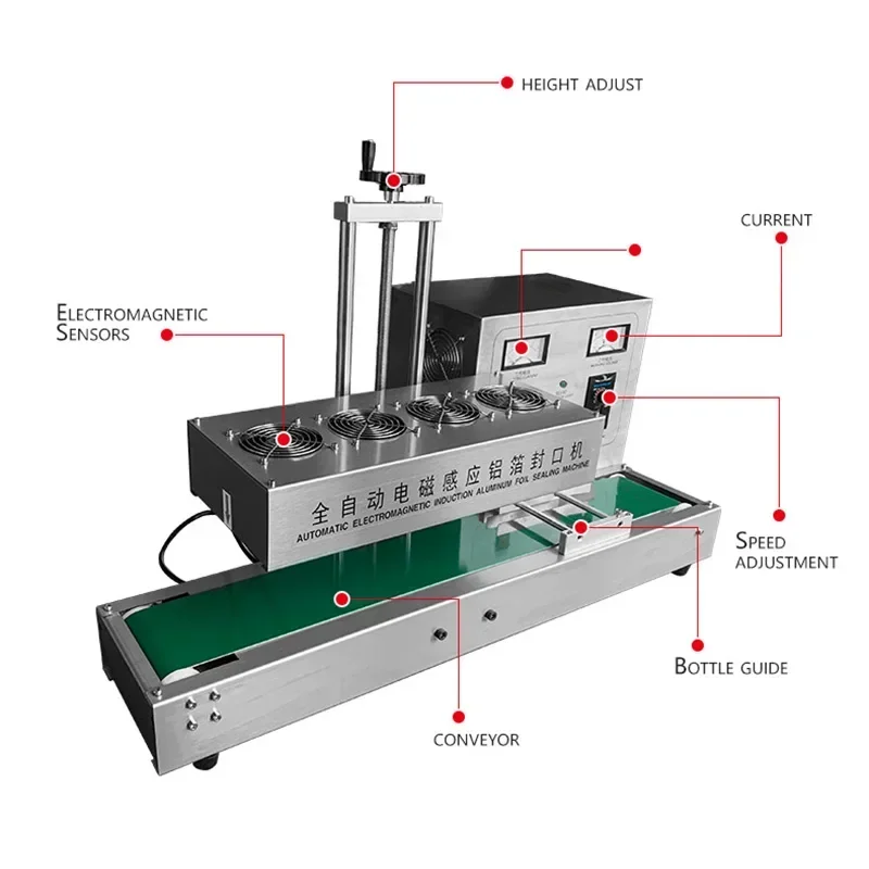 15-120mm Electromagnetic Continuous Heat Induction Sealer Plastic Bottle  Aluminum Foil Film Sealing Machine