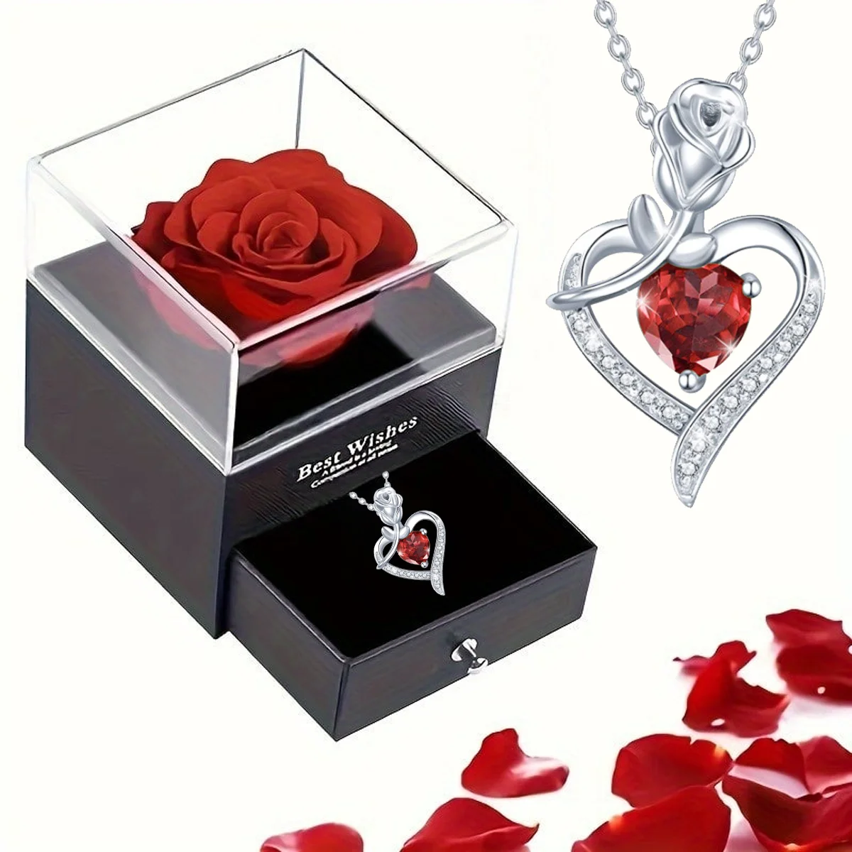 Caja de regalo de rosas eternas, ideal para regalos de San Valentín y Navidad, recuerdo de parejas, soporte de recuerdo, 1 ud. |   Diseño elegante