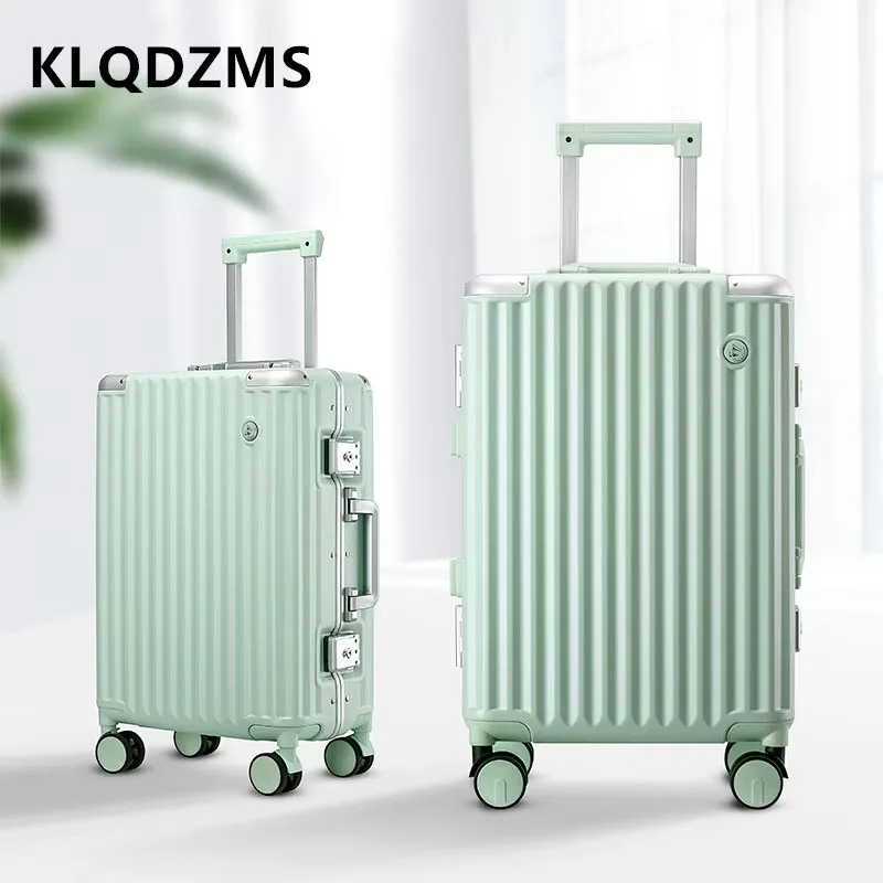 KLQDZMS High Quality Luggage 20 Inch PC Boarding Case 22"24"26"Front Opening Trolley Case USB Charging Women's Cabin Suitcase