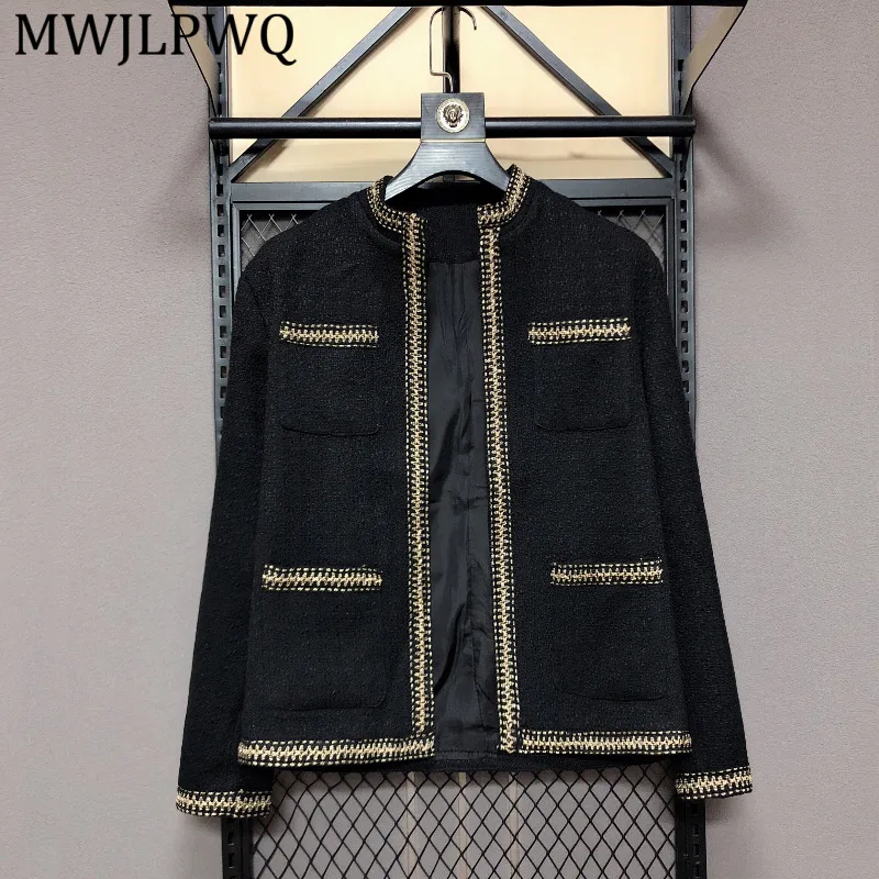 

MWJLPWQ Men's Chic Tweed Open Front Jacket Contrast Trim Round Neck Elegant Coat 2026 Spring Autumn Daily Wear Outerwear 15493