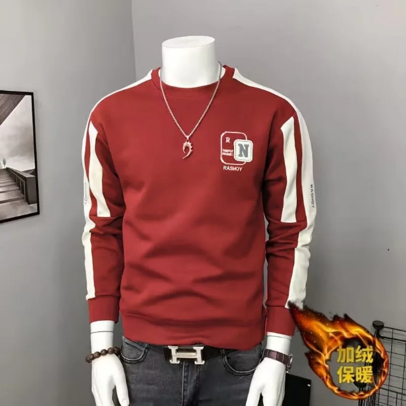 

Fashionable Embroidered Autumn Winter New Men's Sweatshirts Plus Velvet Thickened Warm Tops Casual Bottoming Shirts and Jackets