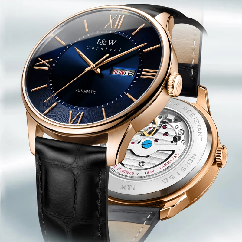 Carnival High-end Series I&W Brand Luxury Sapphire Mechanical Watch for Men Week Date MIYOTA Movement Automatic Watches Mens