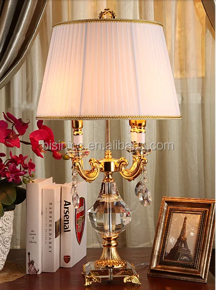Classic Style Crystal Brass Table Lamp With Lampshade For Living Room