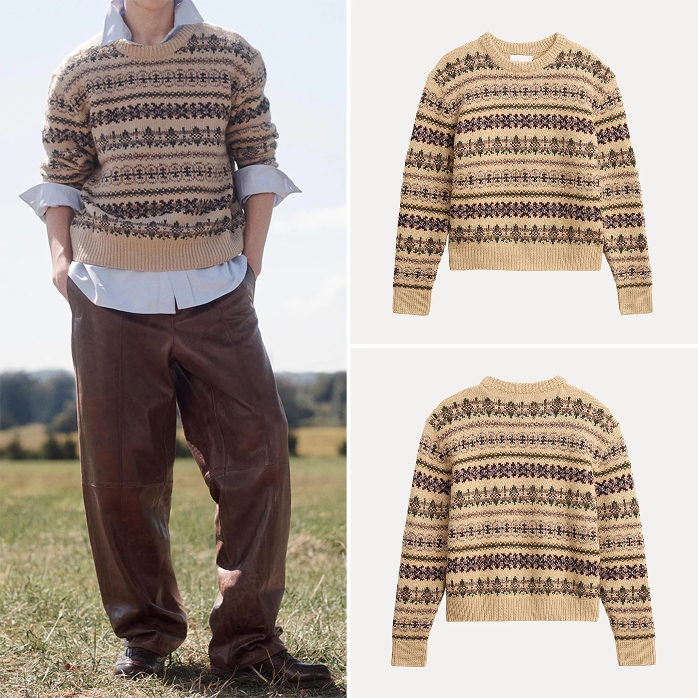 

Повседневный вязаный свитер с цветочным узором, универсальный, удобный, дышащий, с длинными рукавами и круглым вырезом, пуловер для мужчин, осень 2025