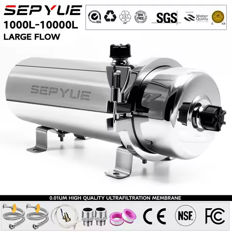 SEPYUE Whole House High Flow Water Filter System 1000L-8000L Stainless Steel Mineral Water Filter Reusable PVDF Lasts 5 Years
