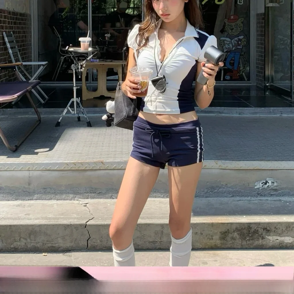 

Slim Fit Neck T-Shirt Shorts Set Lace Patchwork Bubble Short Sleeve Summer Sportswear for Women Casual Work Uniform